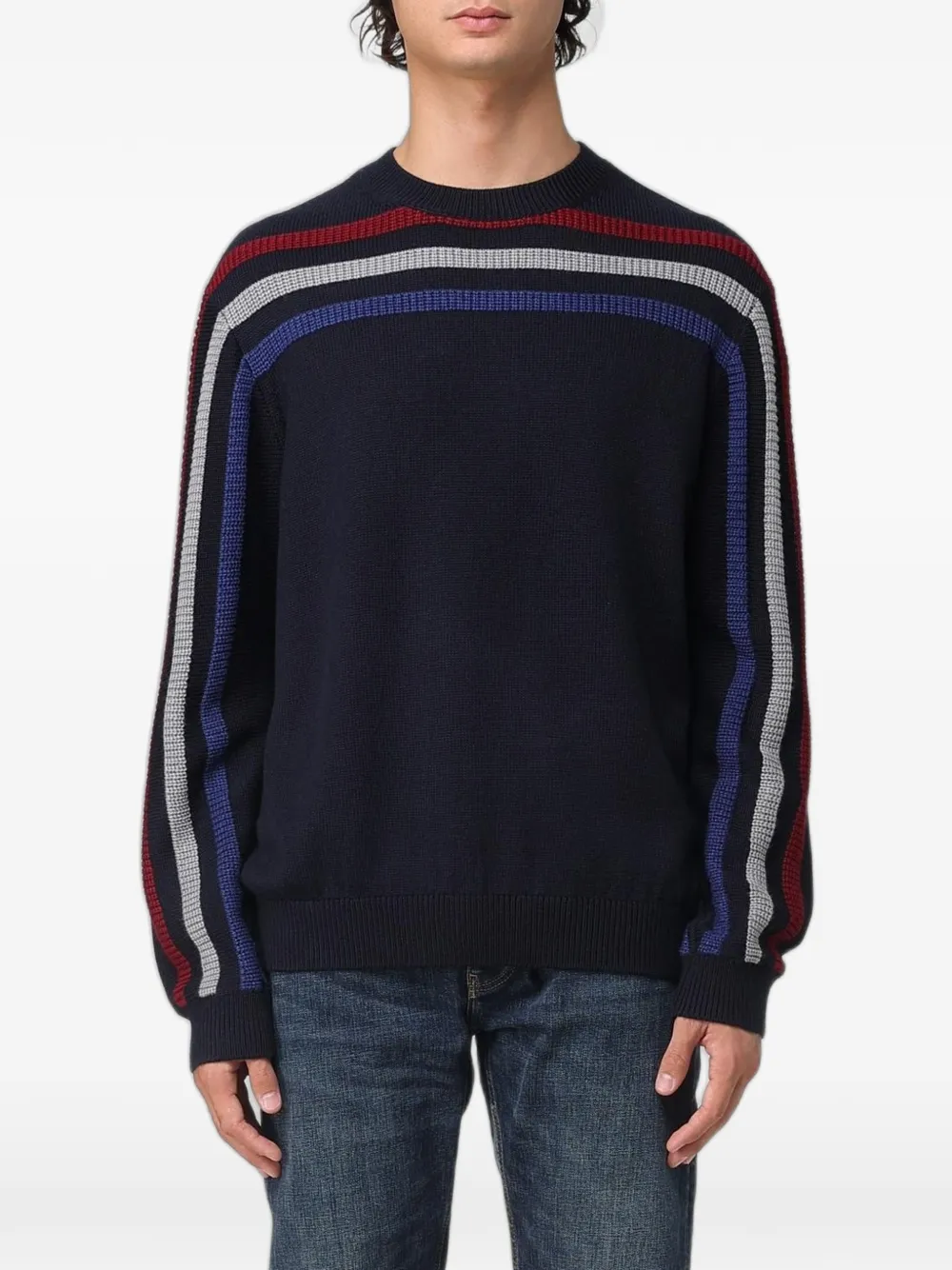 Emporio Armani stripe-detail crew-neck sweater - Blu
