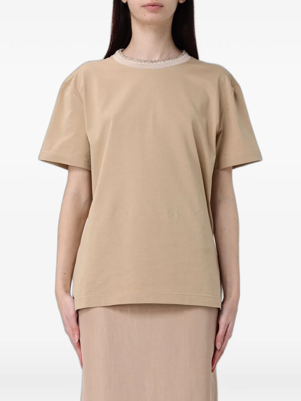 Fabiana Filippi embroidered-trim T-shirt - Nude