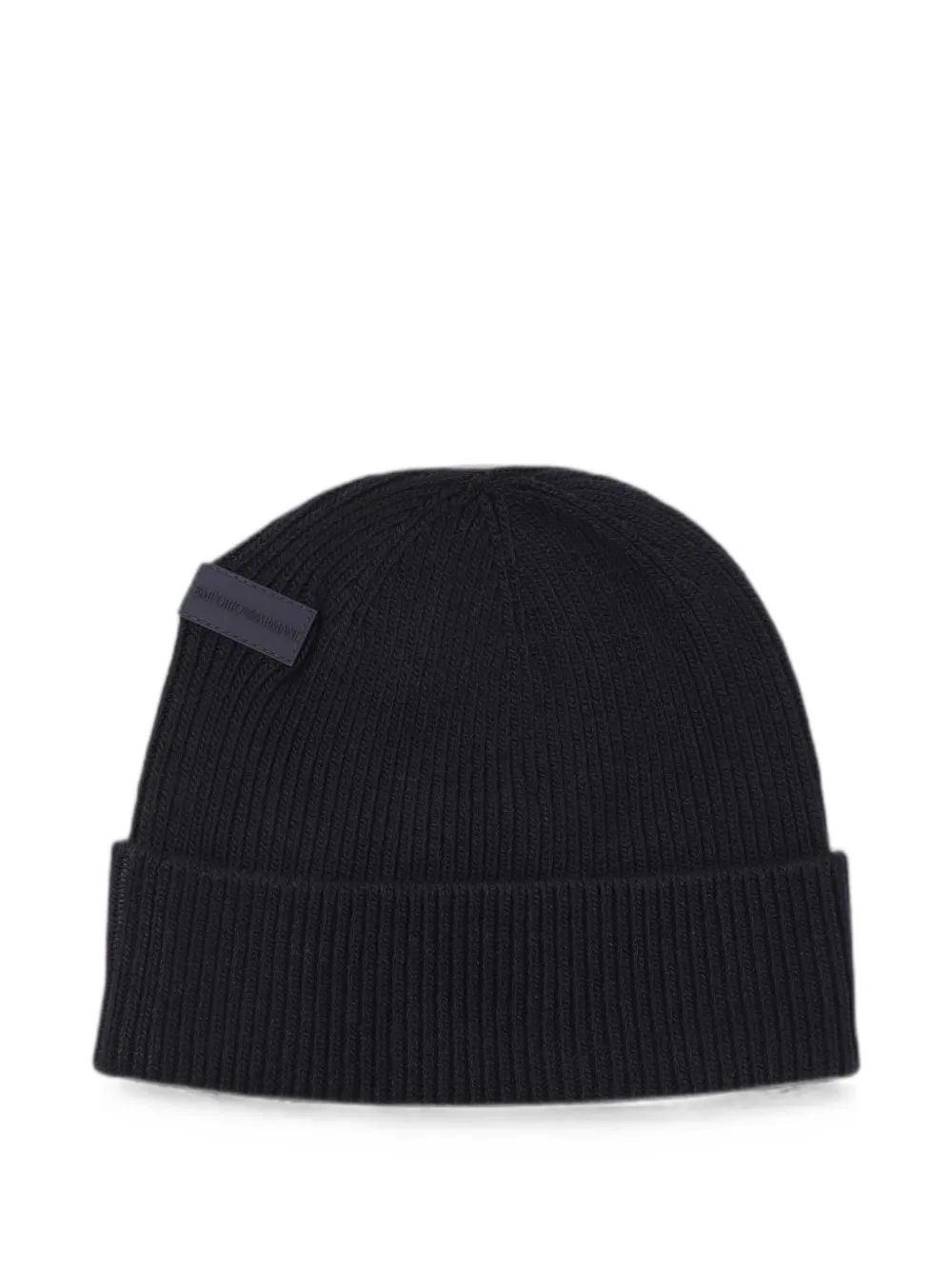 Emporio Armani ribbed-knit logo-patch beanie hat - Nero
