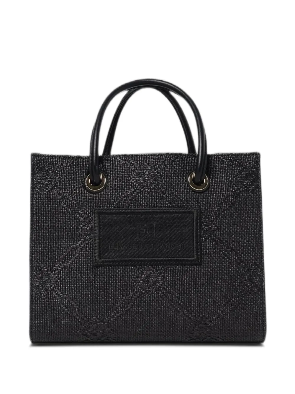 Elisabetta Franchi logo-jacquard raffia tote bag - Nero