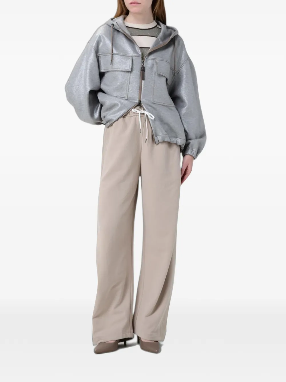 Brunello Cucinelli Broek met wijde pijpen en trekkoord Beige