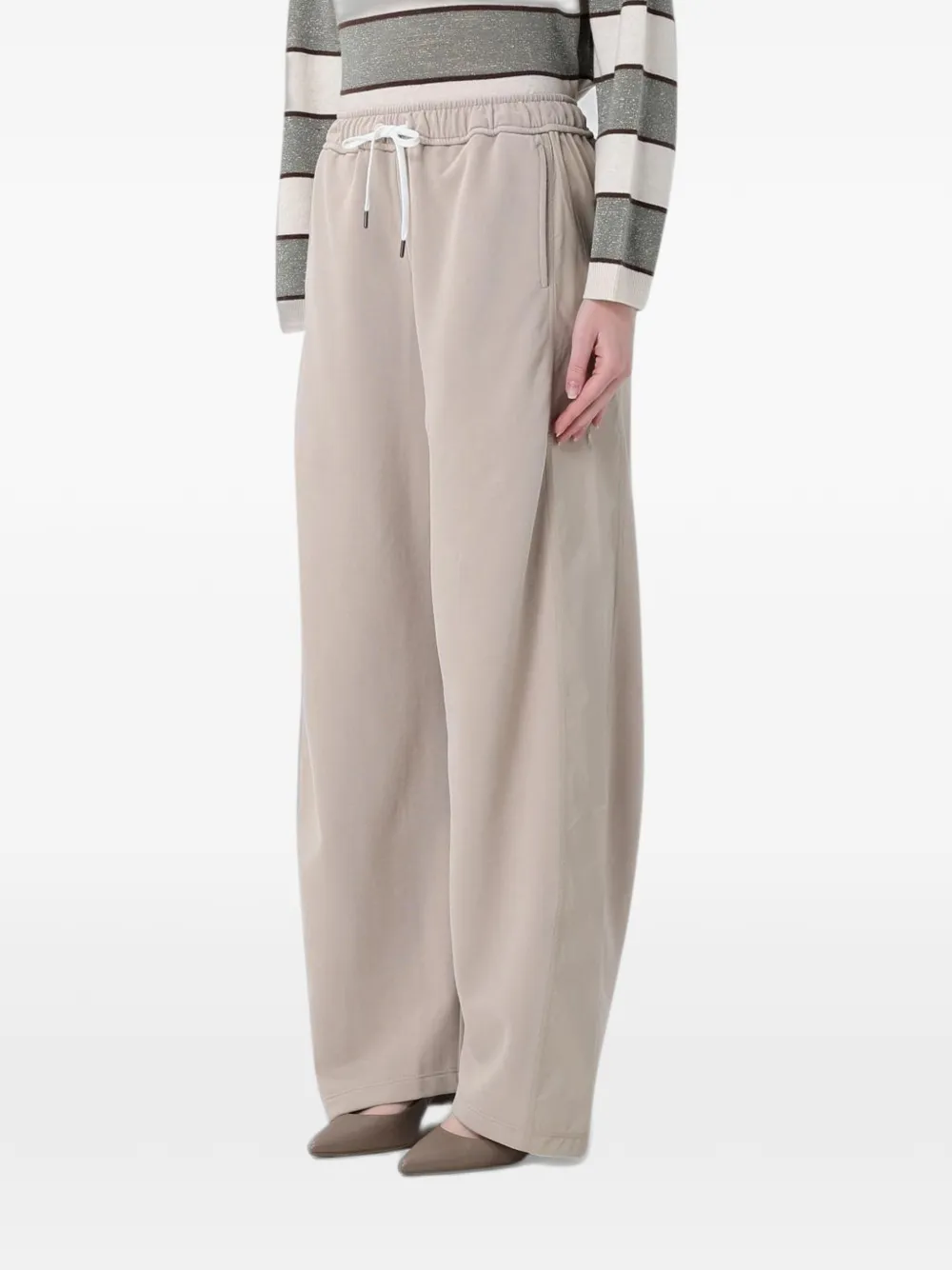 Brunello Cucinelli Broek met wijde pijpen en trekkoord Beige