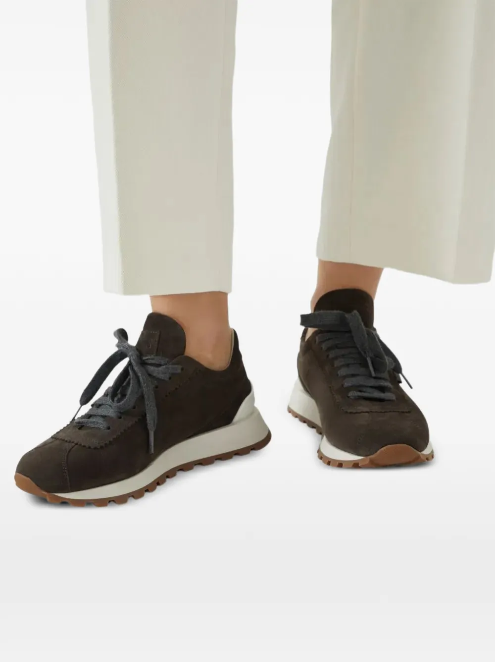 Brunello Cucinelli Monile-embellished suede sneakers Bruin