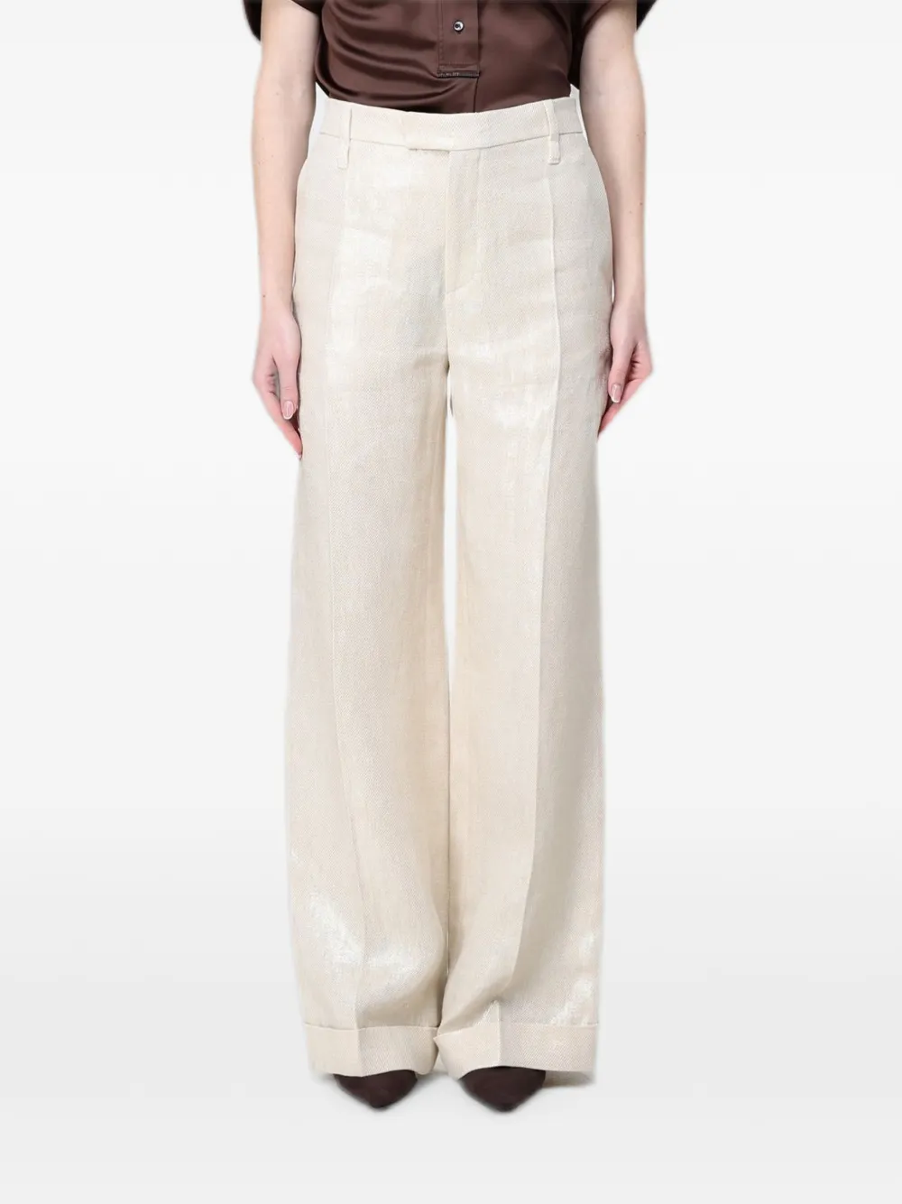 Brunello Cucinelli lurex-effect linen palazzo pants - Toni neutri