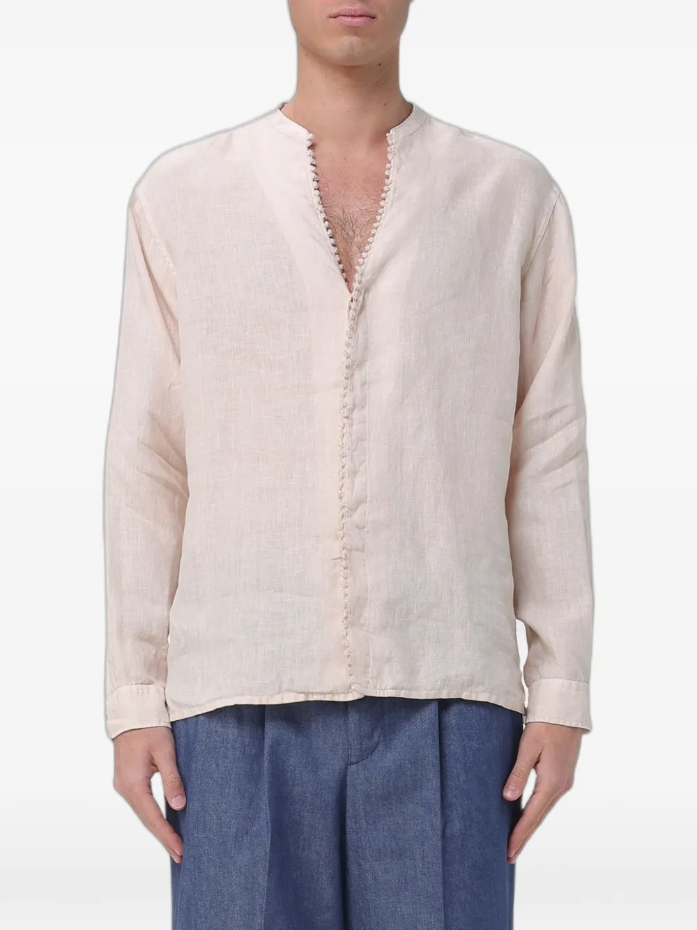 Emporio Armani crochet-trim linen shirt - Nude