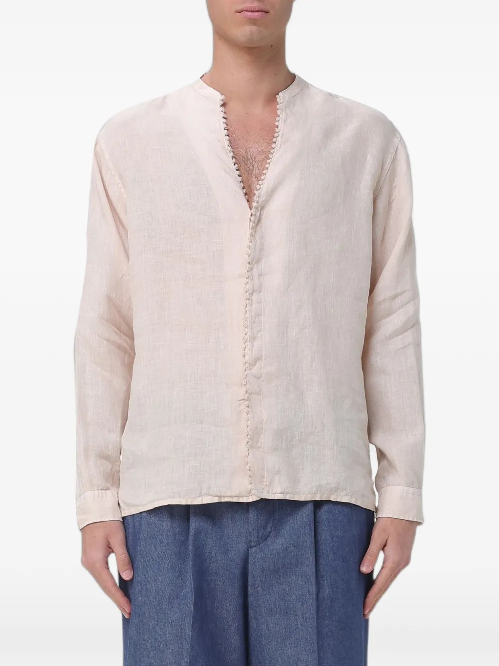Emporio Armani crochet-trim linen shirt - Nude