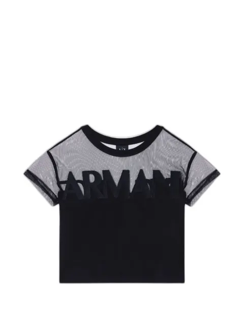 Armani Exchange tulle-panelled logo-patch T-shirt