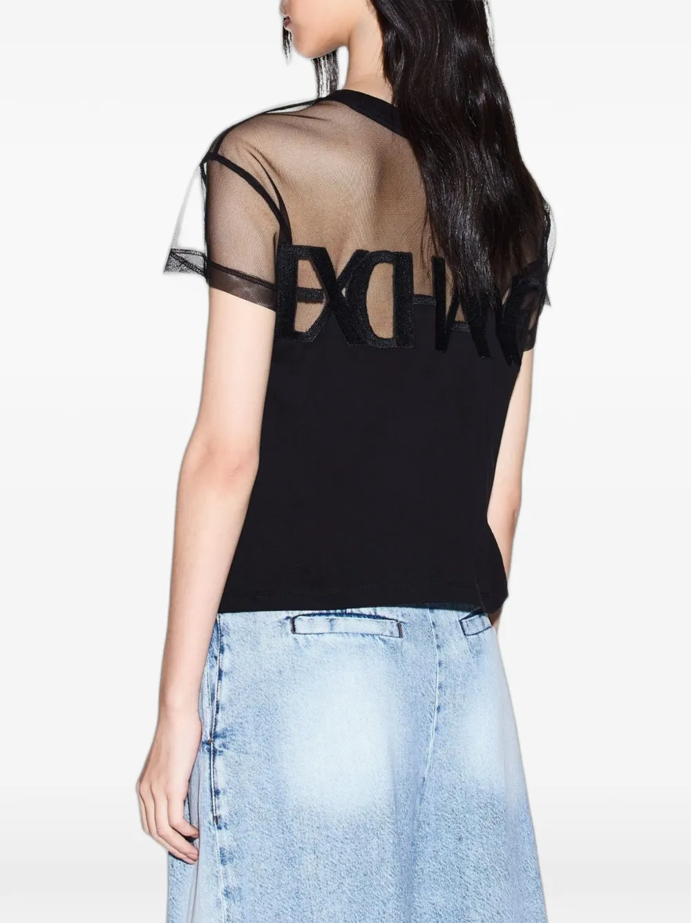 Armani Exchange T-shirt met tulen vlakken en logopatch Zwart