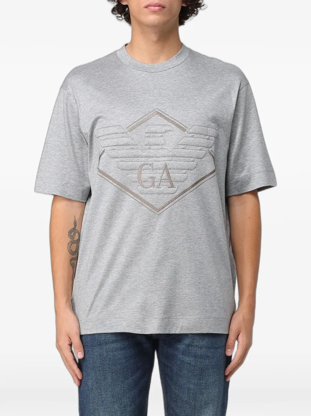 Emporio Armani logo-embroidered T-shirt - Grigio