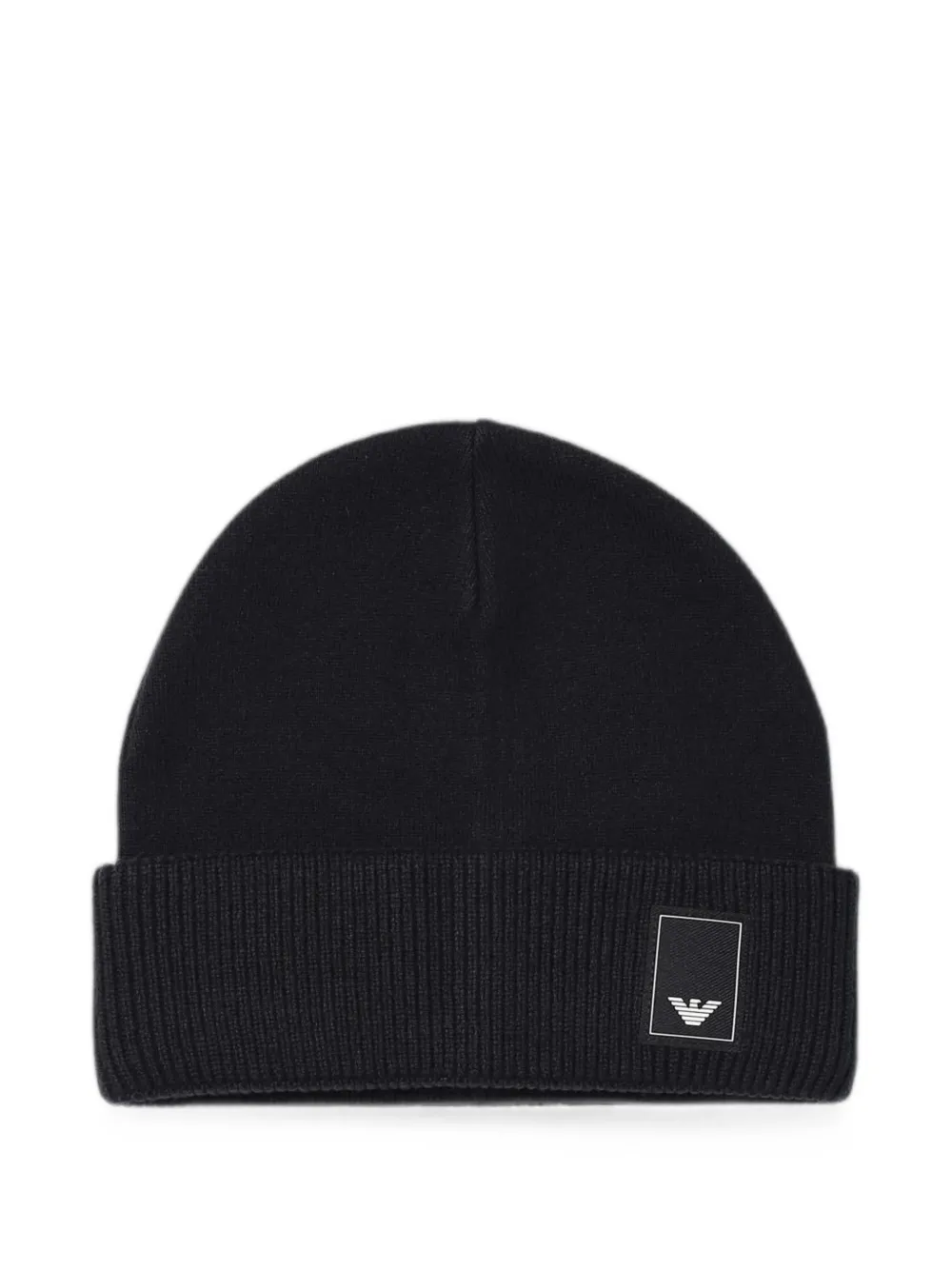 Emporio Armani logo-patch ribbed-trim beanie hat - Blu
