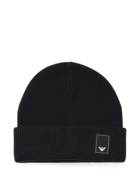 Emporio Armani logo-patch ribbed-trim beanie hat