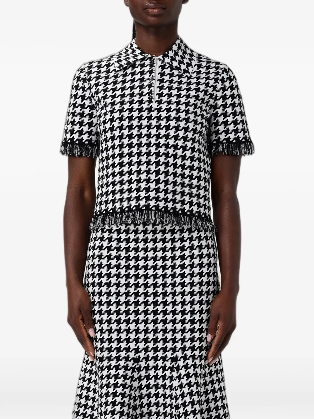 Alexander McQueen houndstooth-pattern fringed-trim polo shirt - Schwarz