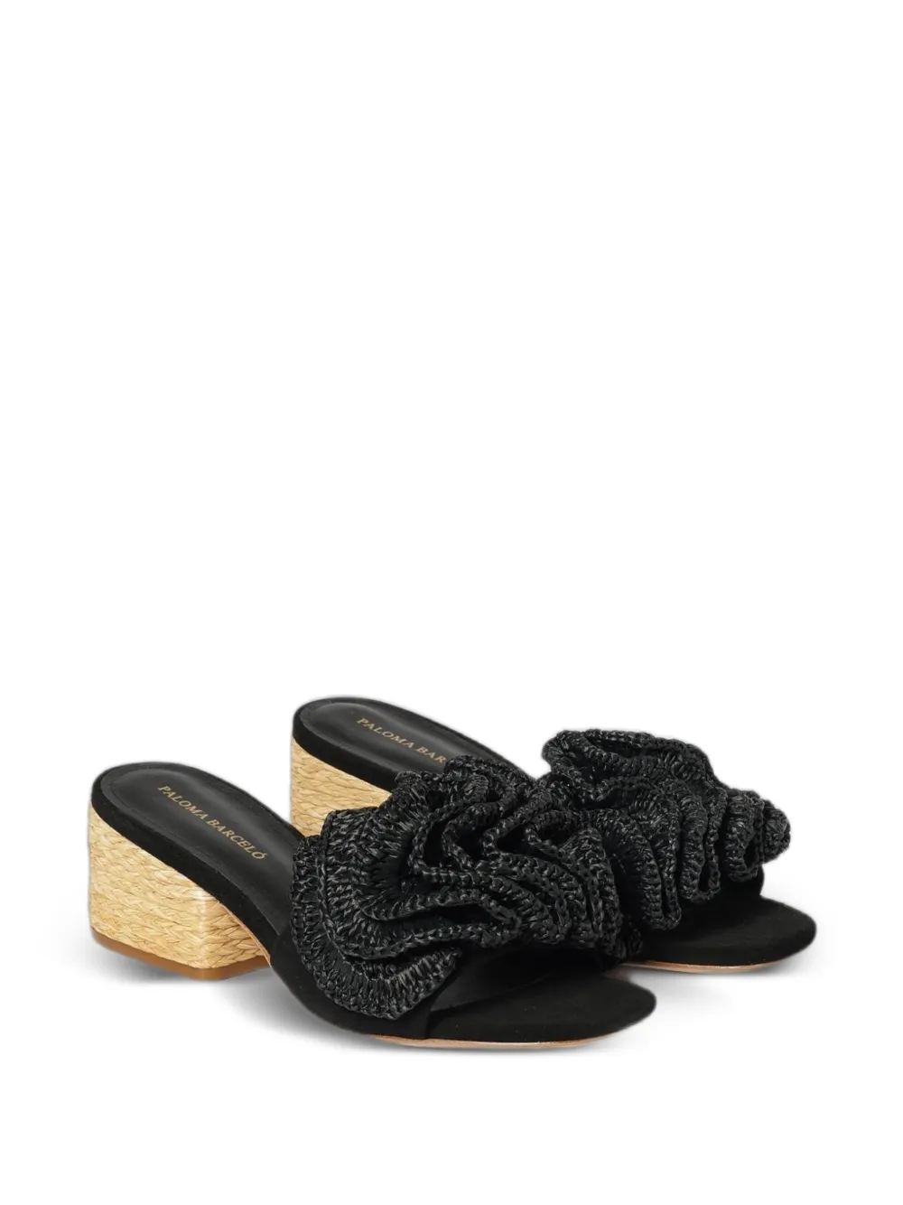 Paloma Barceló raffia-flower suede sandals Zwart
