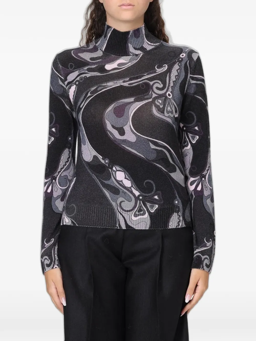PUCCI abstract-print roll-neck sweater - Nero