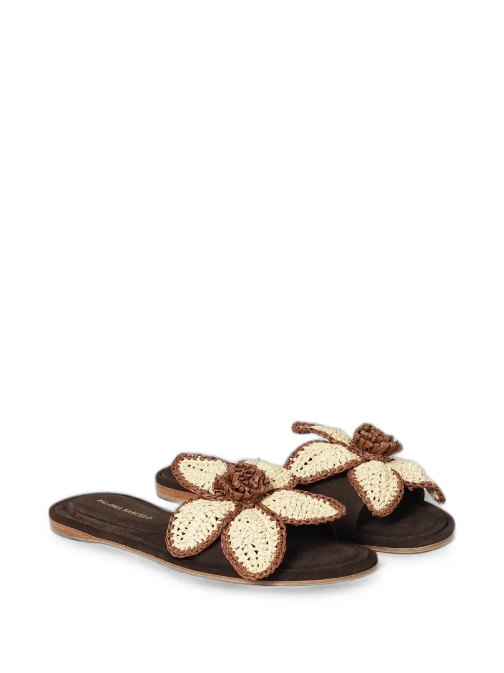 Paloma Barceló Suède sandalen met raffia bloem Bruin