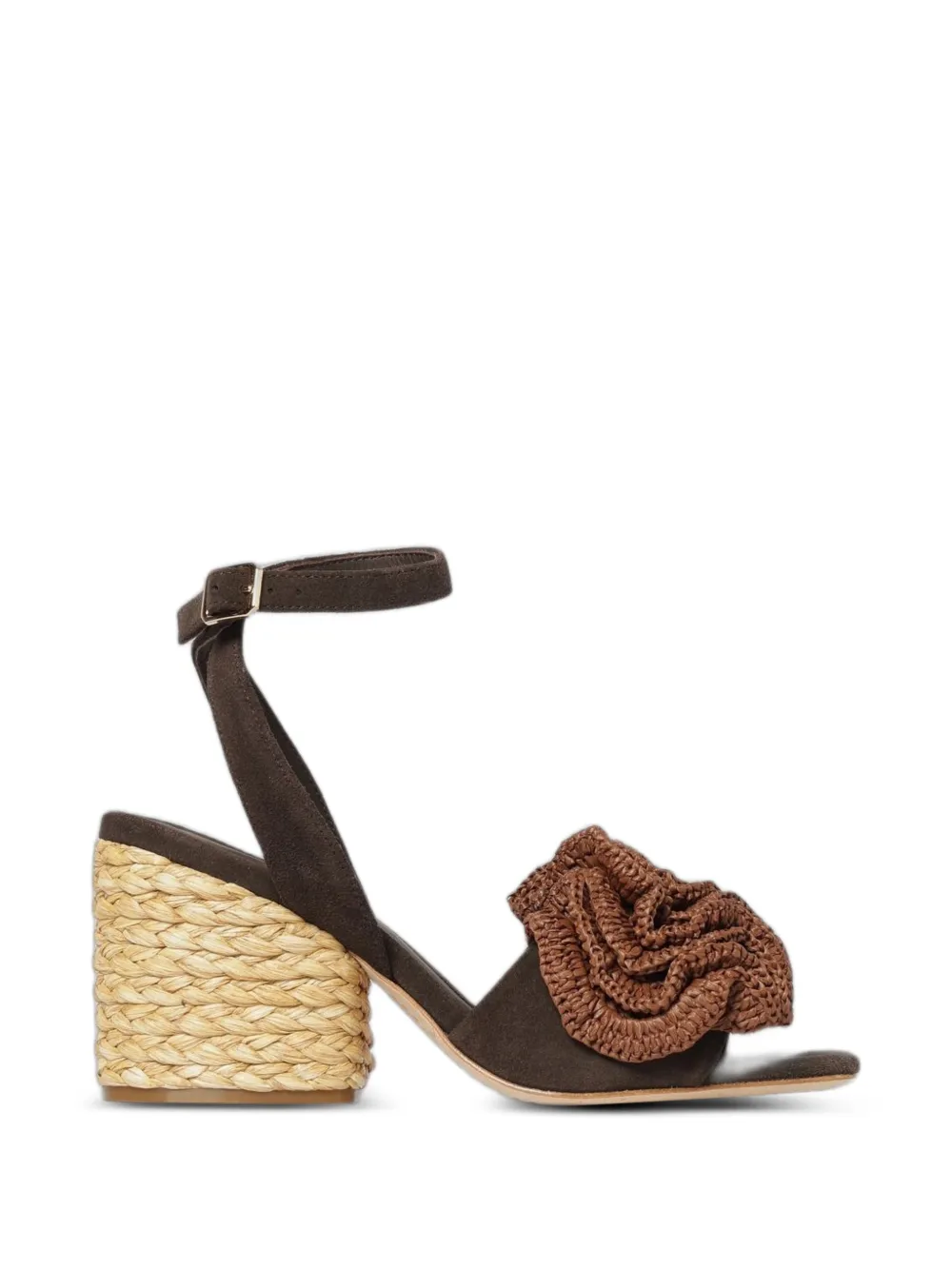 Paloma Barceló raffia-flower calf suede sandals Bruin