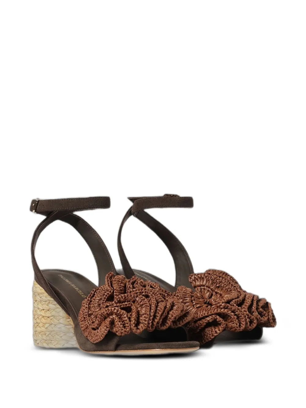 Paloma Barceló raffia-flower calf suede sandals Bruin