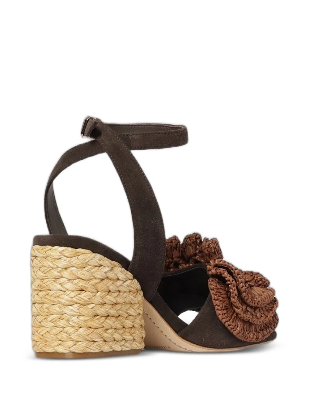 Paloma Barceló raffia-flower calf suede sandals Bruin