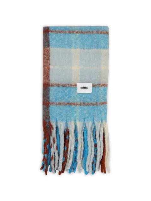 Bonsai Azure check-print fringed scarf