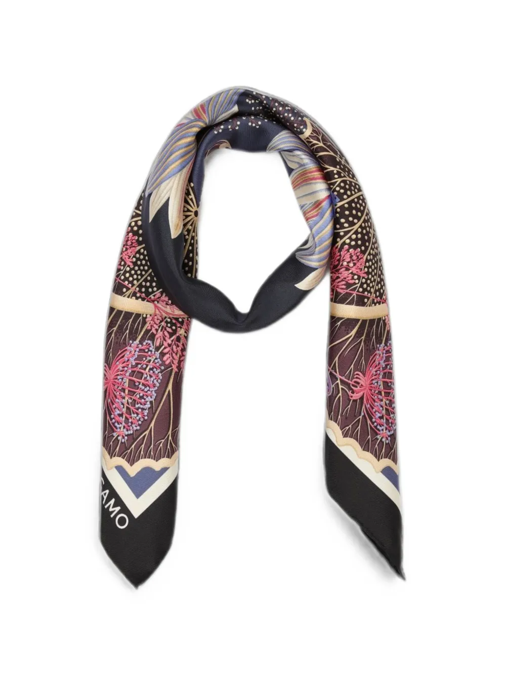 Ferragamo Zijden sjaal met waterlelie-print Blauw