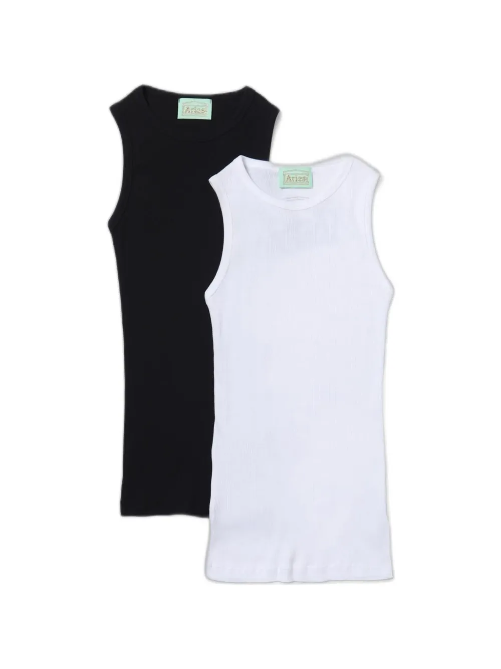 Aries Logo-print Ribbed Tank Top (set Of Two) In White