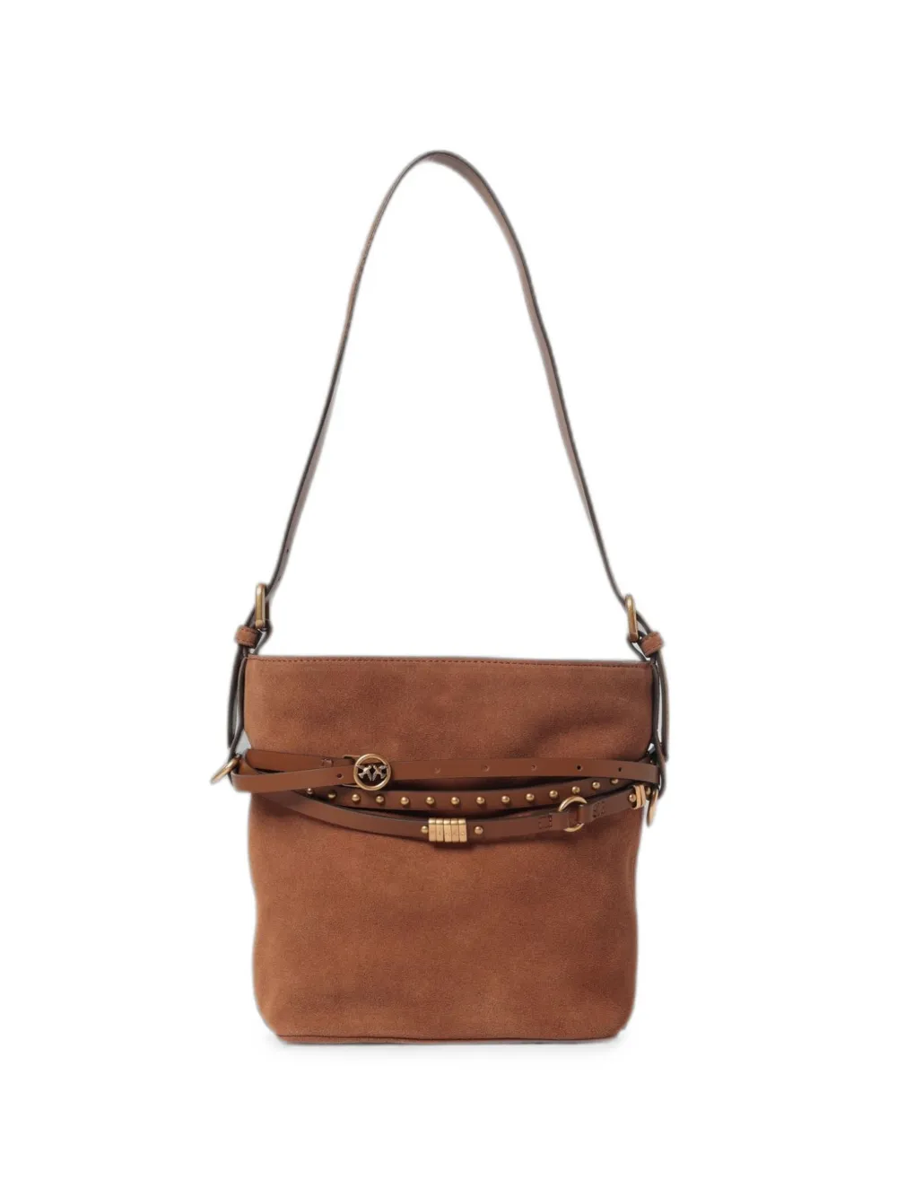 PINKO stud-embellished suede shoulder bag - Braun