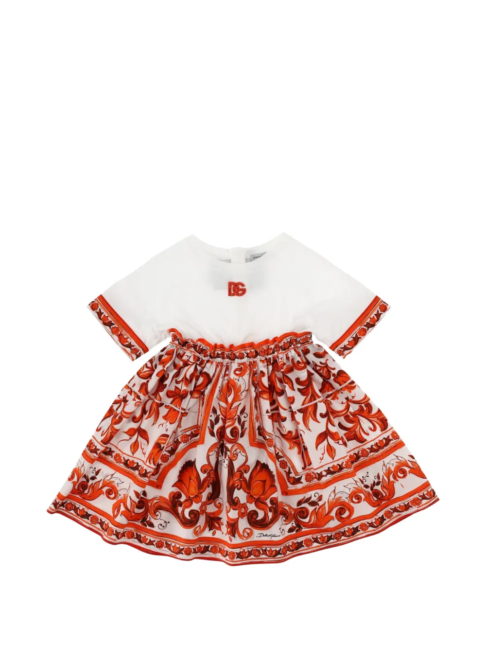Dolce & Gabbana Kids Kleid mit Majolica-Print - Weiß