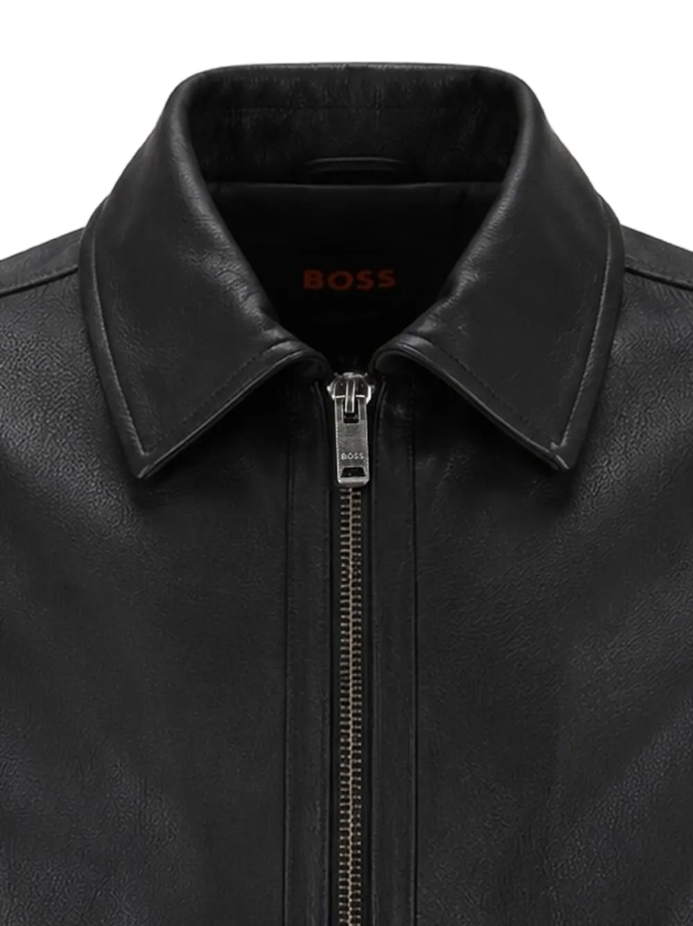 BOSS Leren bomberjack Zwart