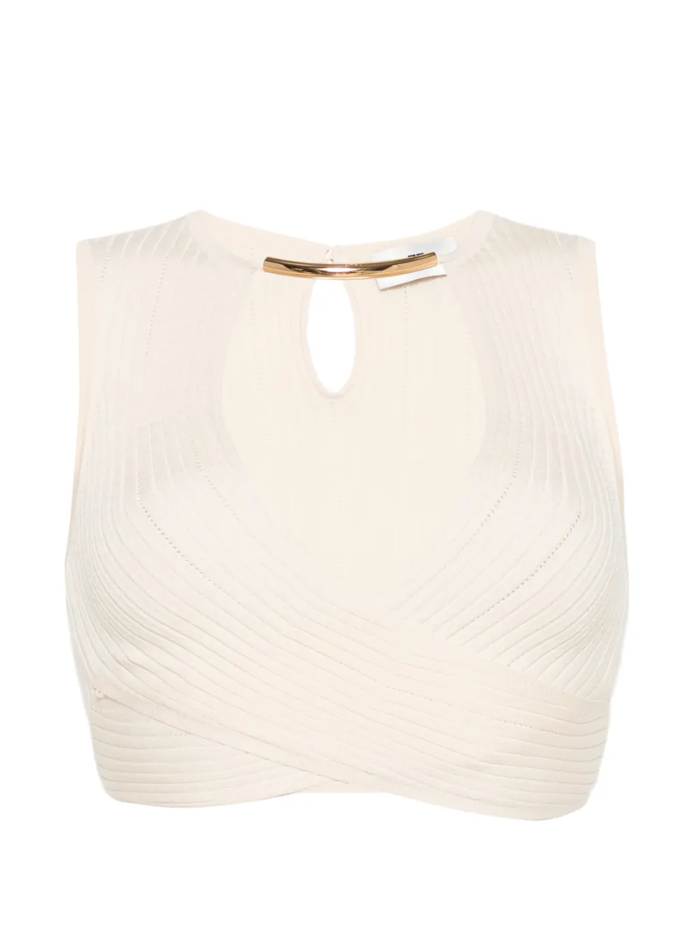 Elisabetta Franchi ribbed-knit crossover top - Toni neutri