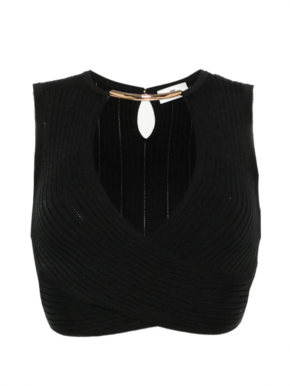 Elisabetta Franchi ribbed-knit crossover top - Nero