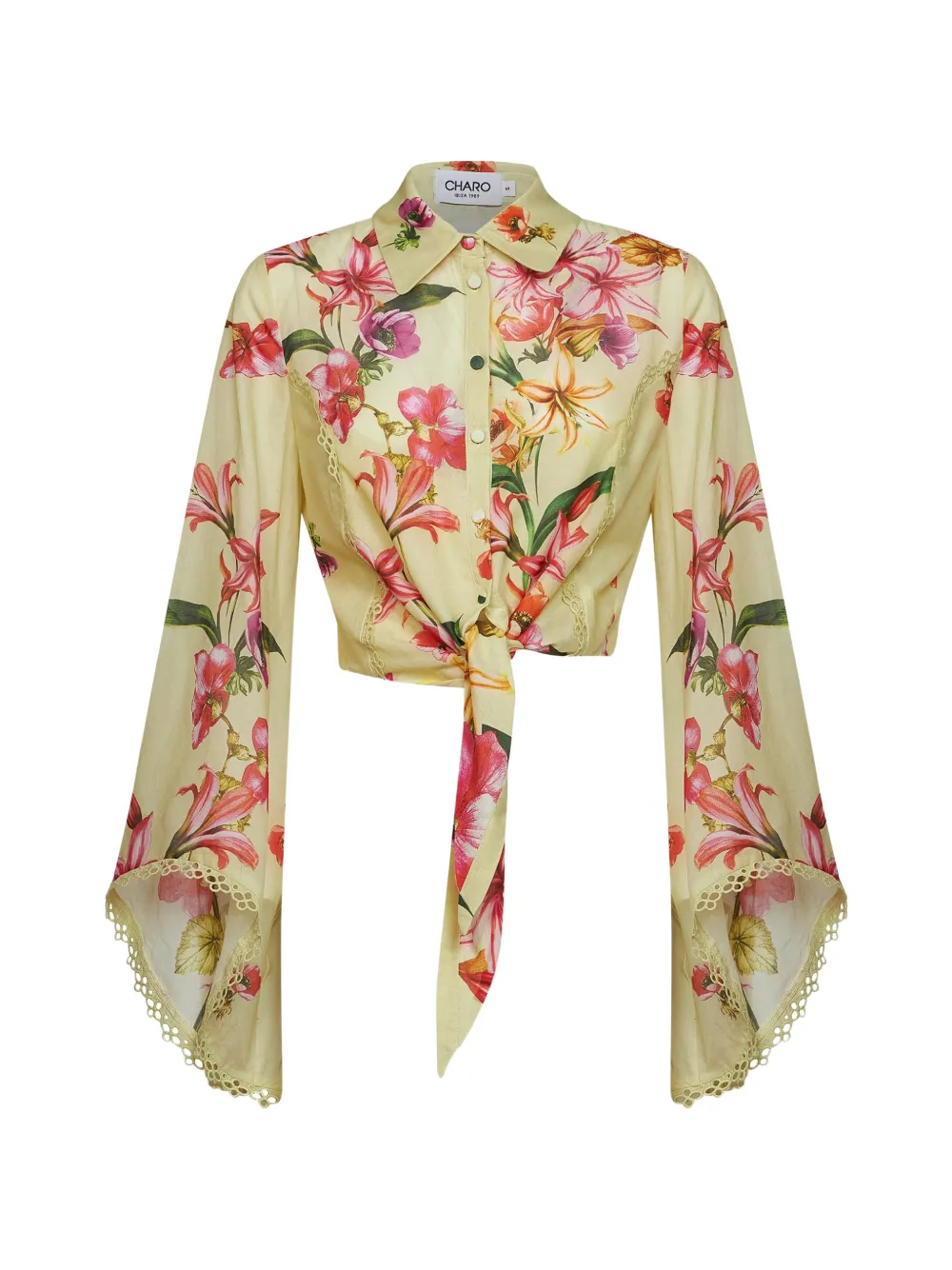 Charo Ruiz Ibiza floral-print lace-trim shirt - Neutrals