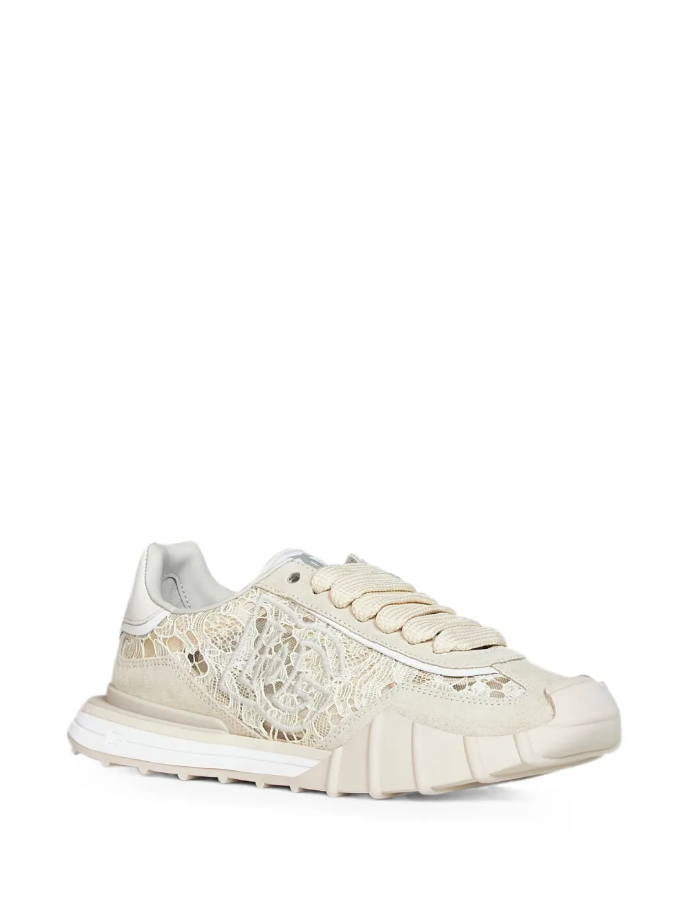 Dolce & Gabbana Suède sneakers met kanten vlakken Beige