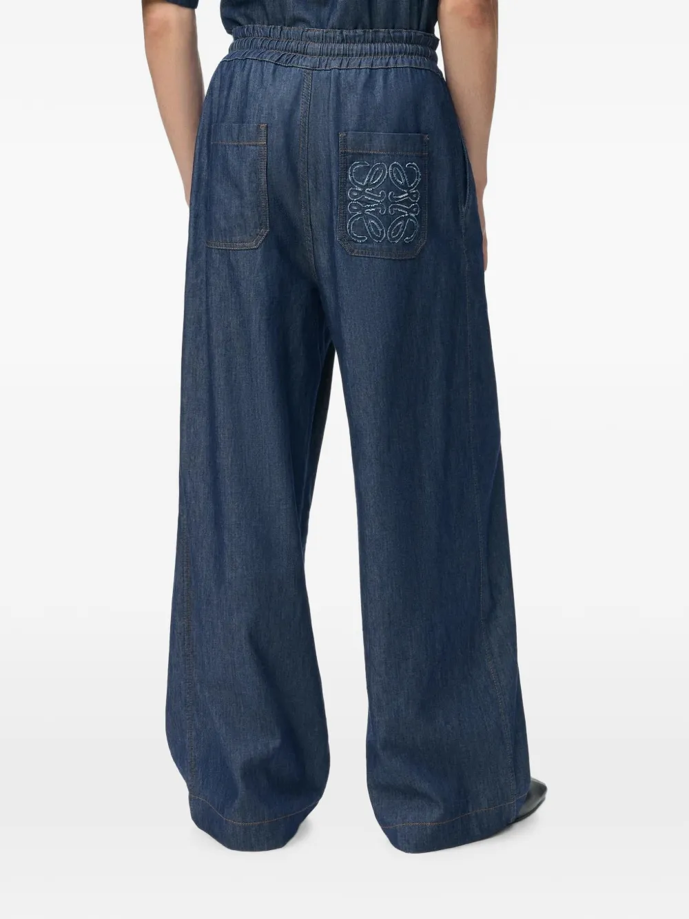 Loewe Drawstring Chambray Trousers In Blue
