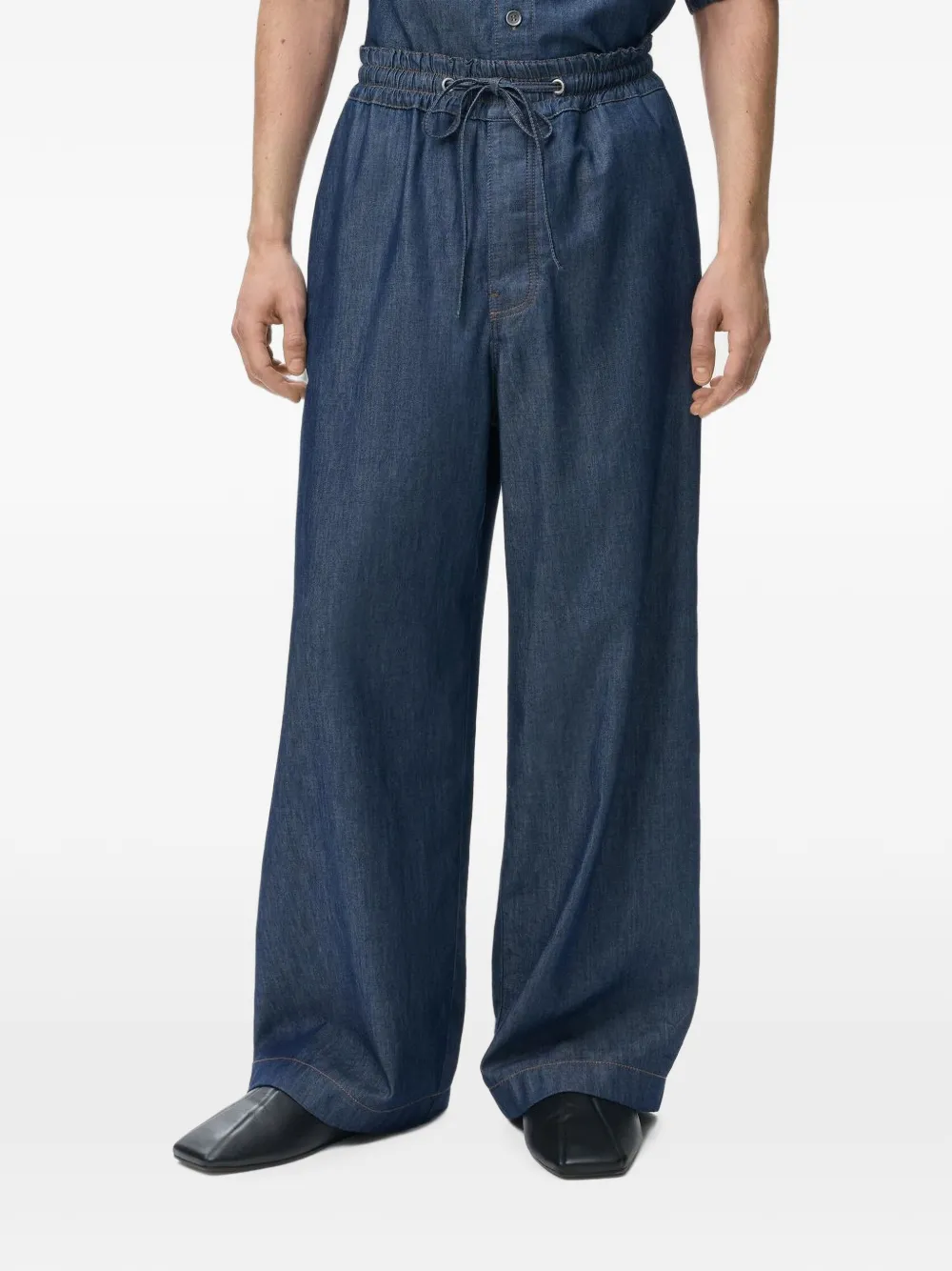 Loewe Drawstring Chambray Trousers In Blue