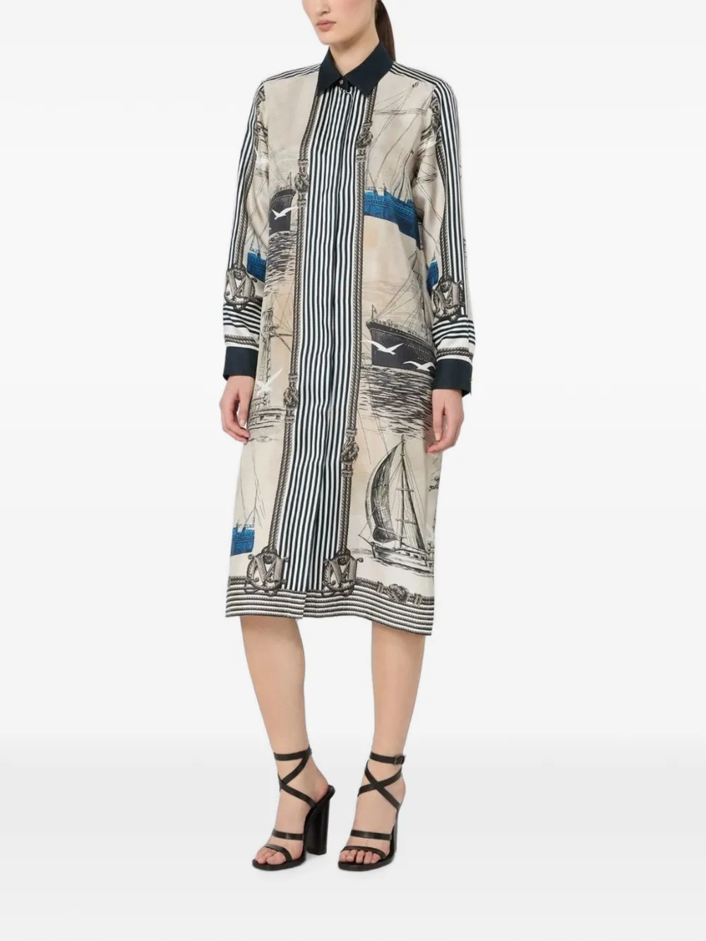 Max Mara Zijden midi-jurk met print Beige
