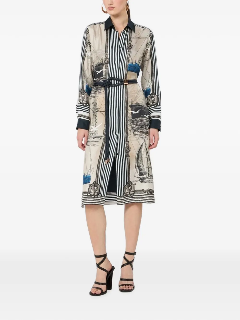 Max Mara Zijden midi-jurk met print Beige