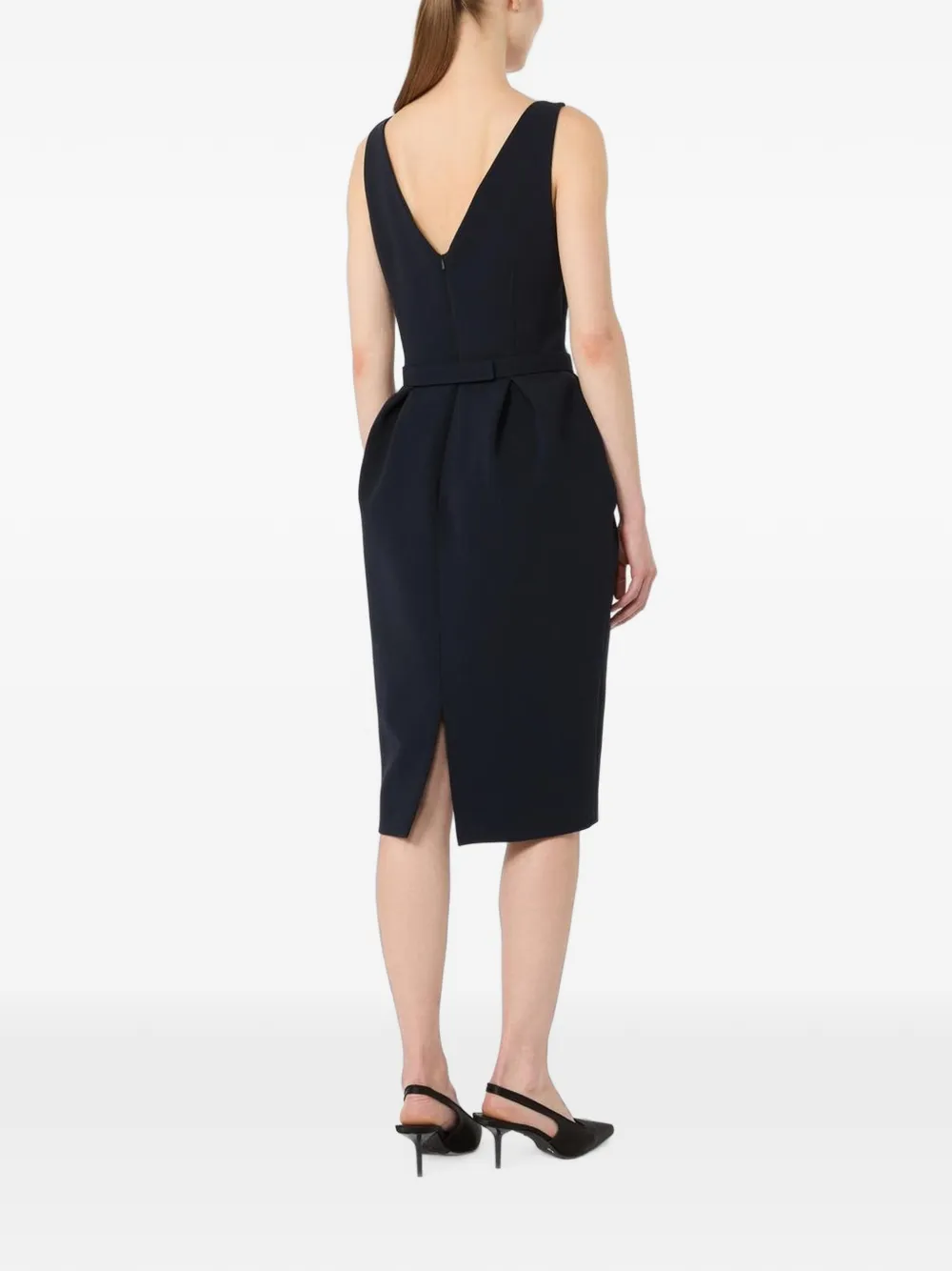 Max Mara Jurk met V-rug en ceintuur Blauw
