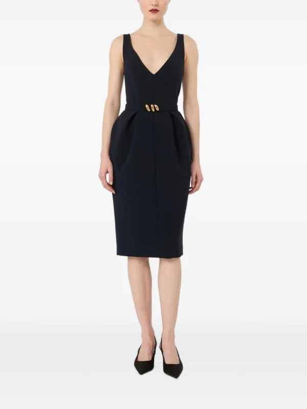 Max Mara Belted V-neck Dress in Blue