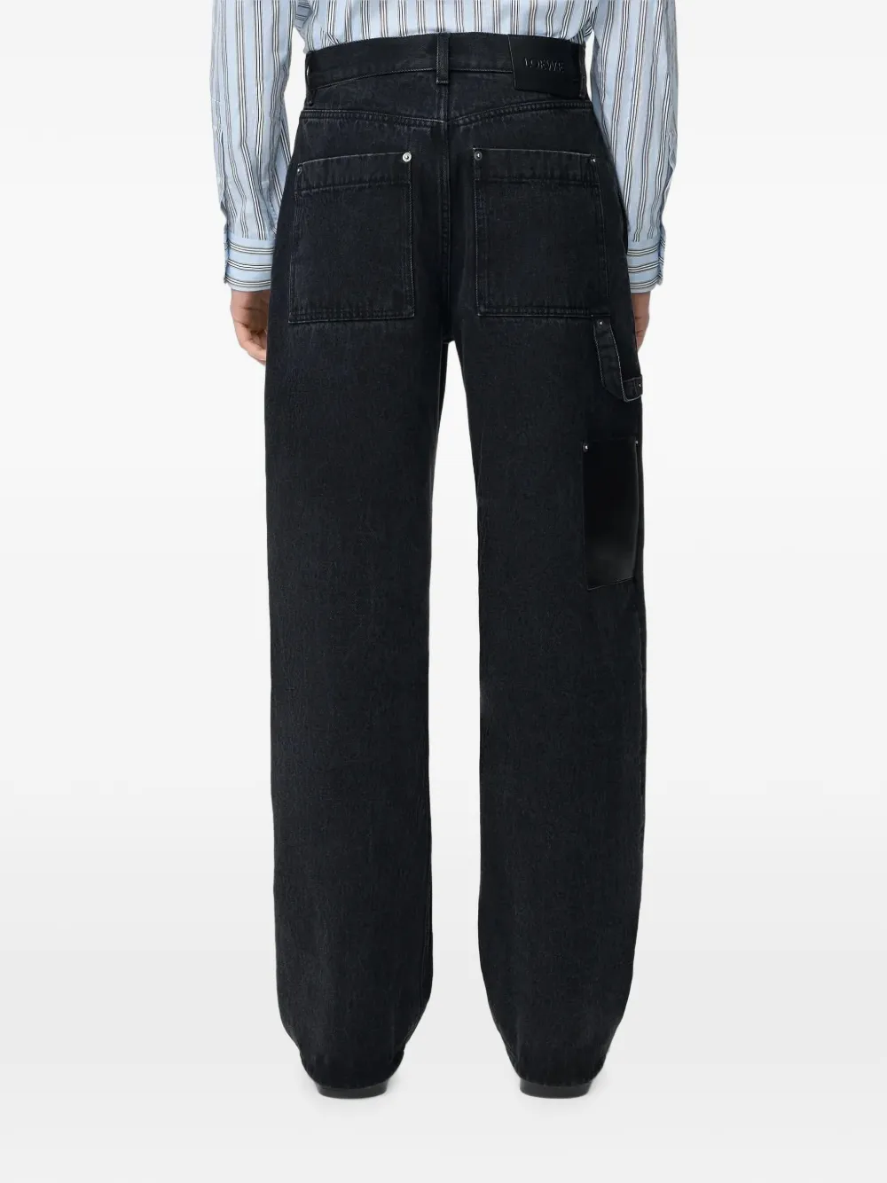 LOEWE Straight jeans met leren patch Zwart