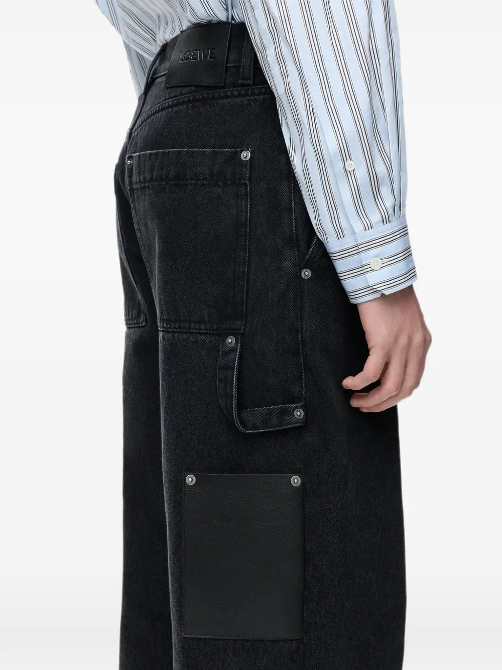LOEWE Straight jeans met leren patch Zwart