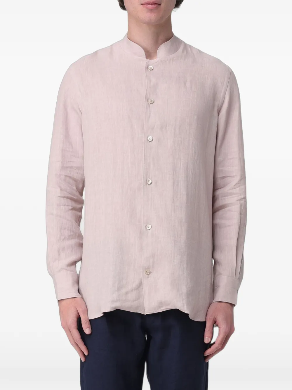 Eleventy band-collar linen shirt - Rosa
