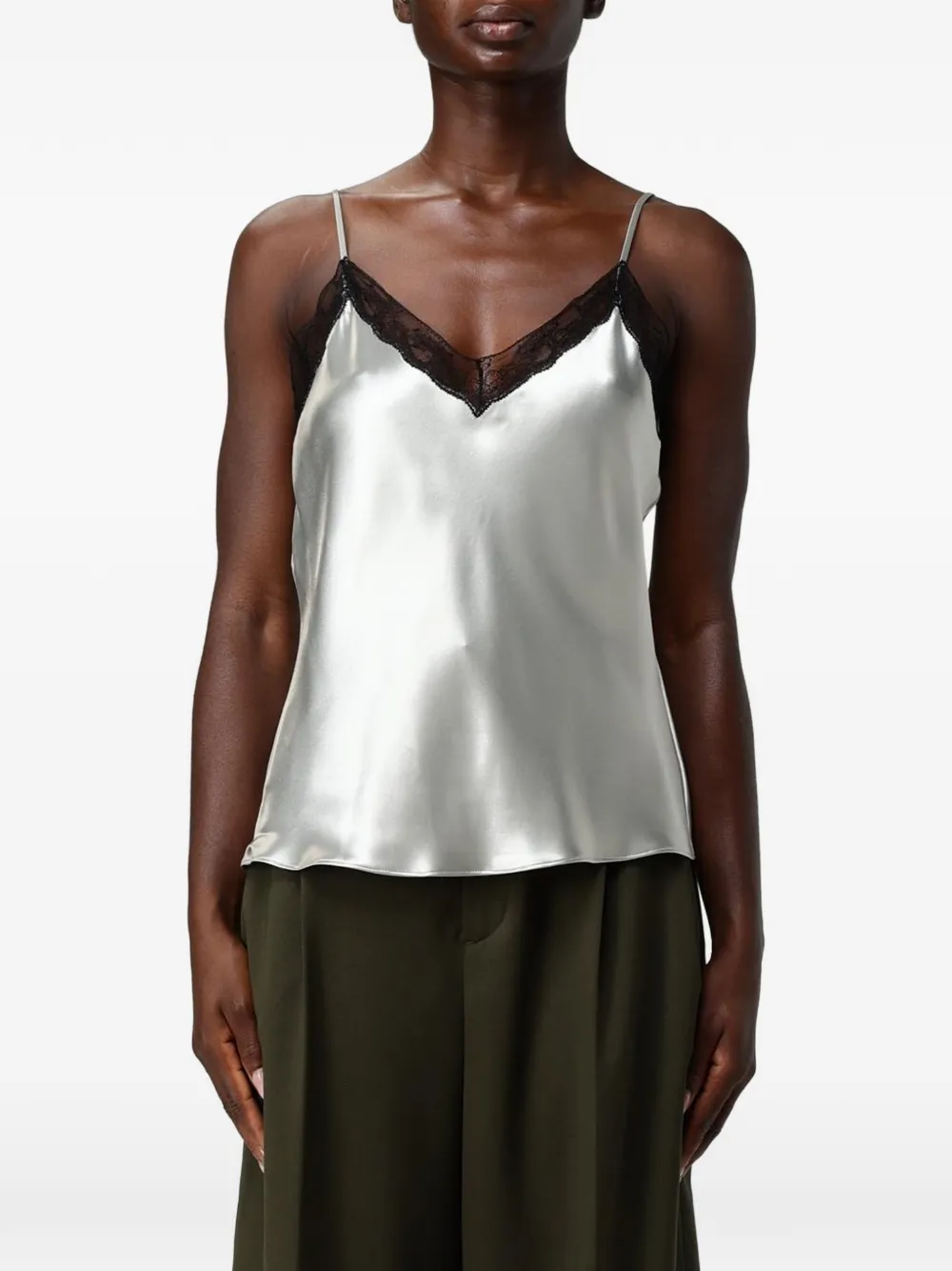 Alberta Ferretti lace-trim satin top - Grigio