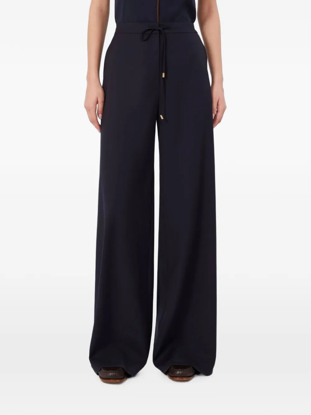 Max Mara Broek met wijde pijpen en trekkoord Blauw