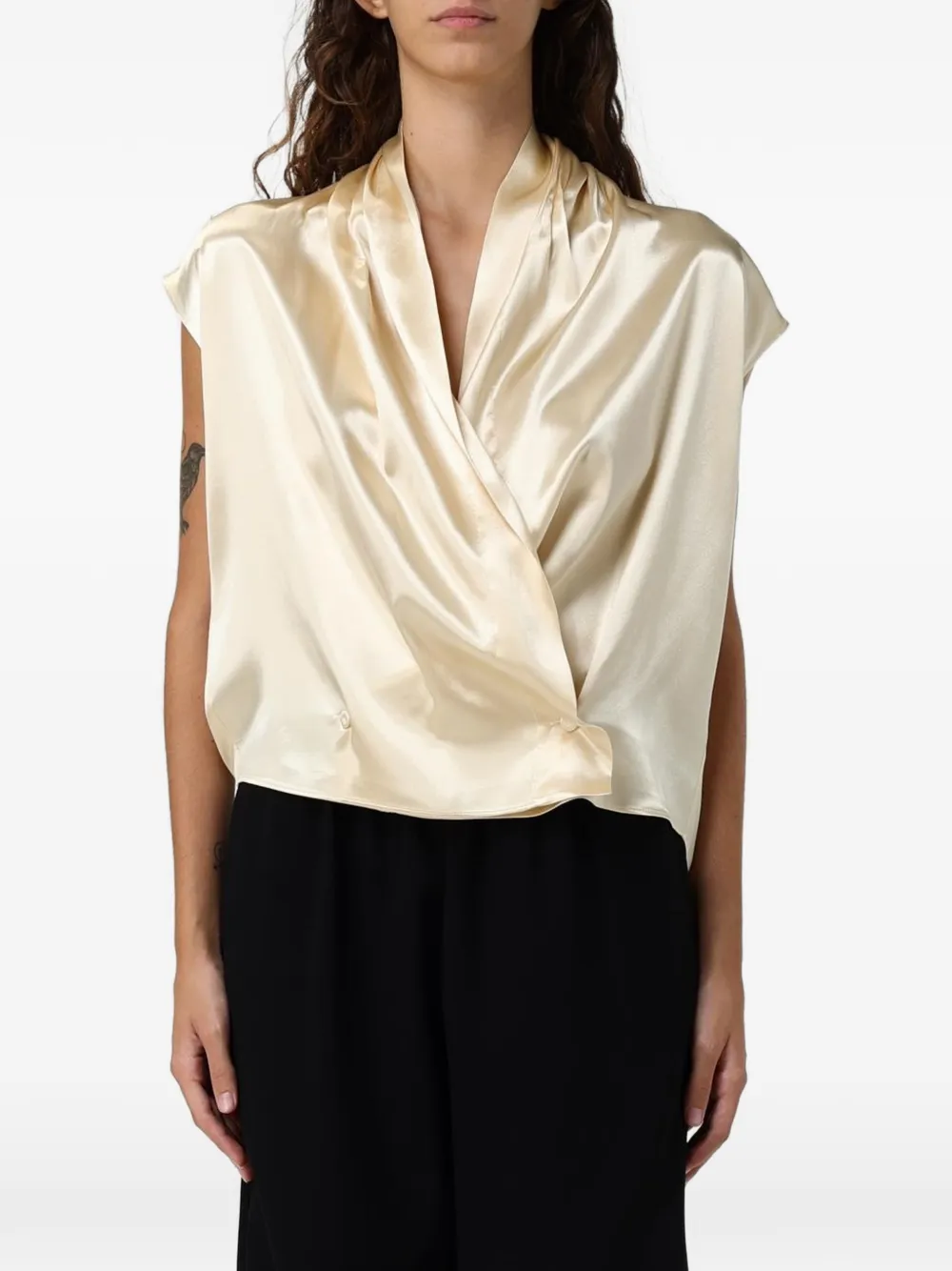 Alberta Ferretti satin-finish draped blouse - Toni neutri