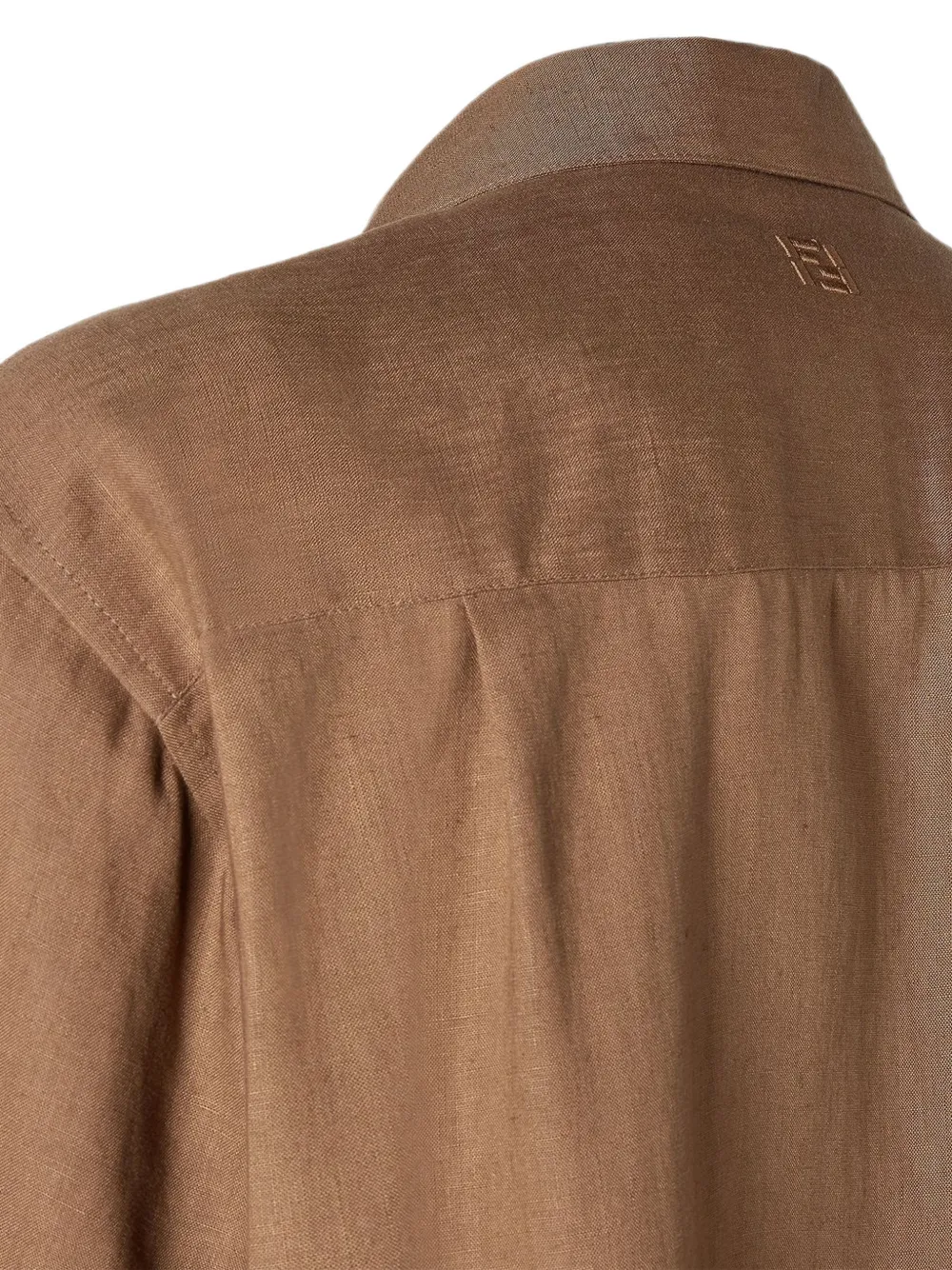 FENDI Linnen overhemd met geborduurd logo Bruin
