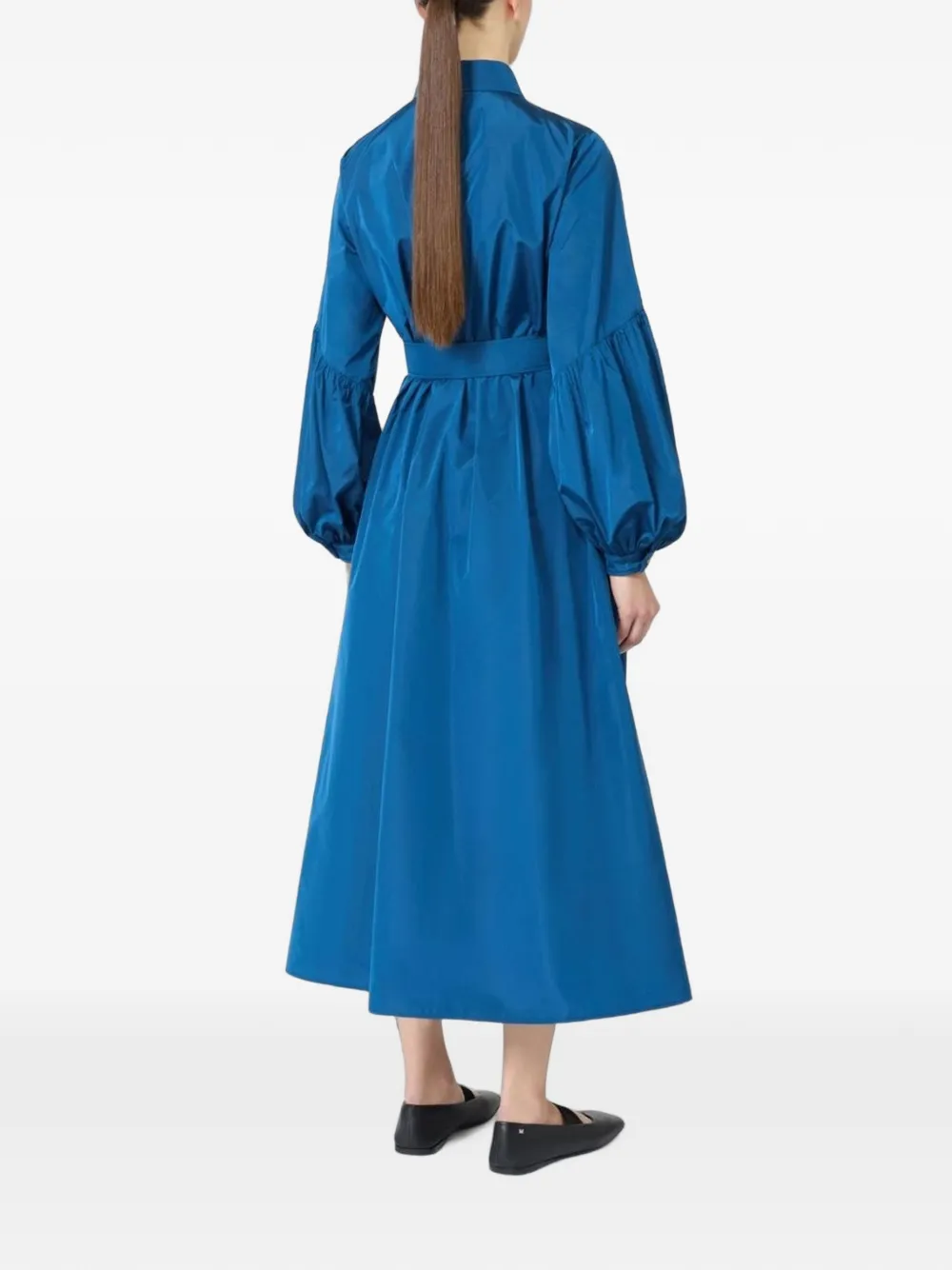 Max Mara Midi-jurk met ballonmouwen en ceintuur Blauw