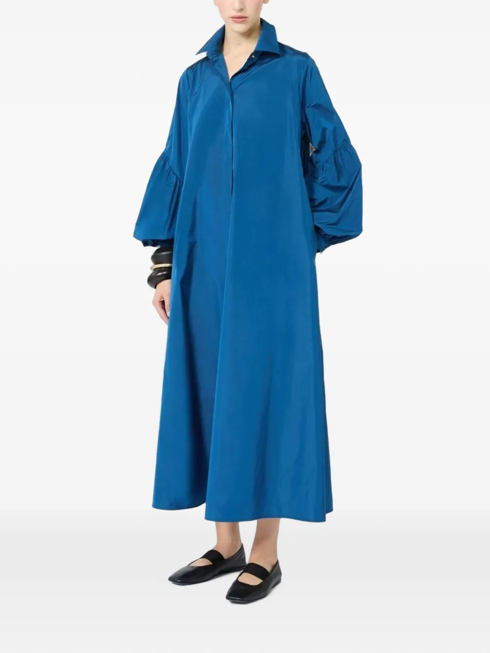 Max Mara Midi-jurk met ballonmouwen en ceintuur Blauw