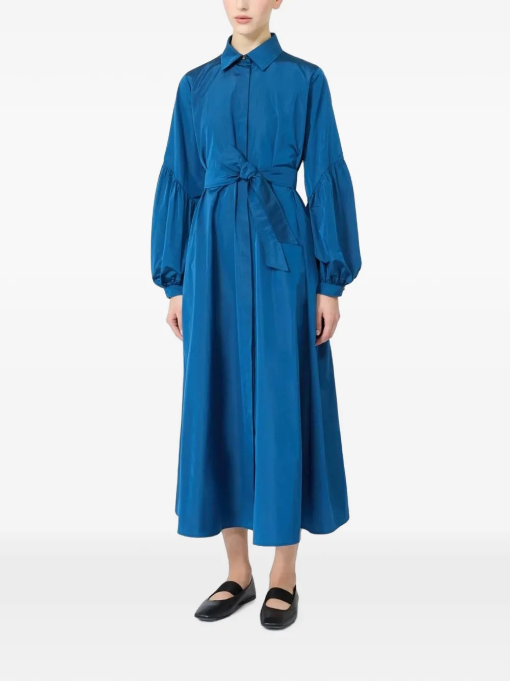 Max Mara Midi-jurk met ballonmouwen en ceintuur Blauw
