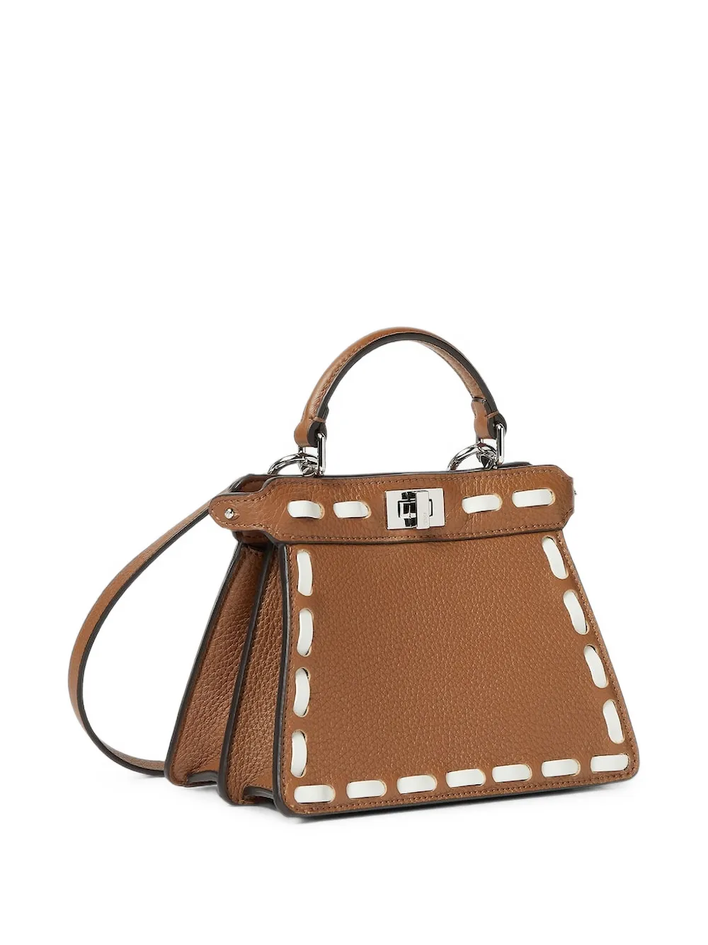 FENDI Kleine Peekaboo ISeeU leren schoudertas met stiksel Bruin