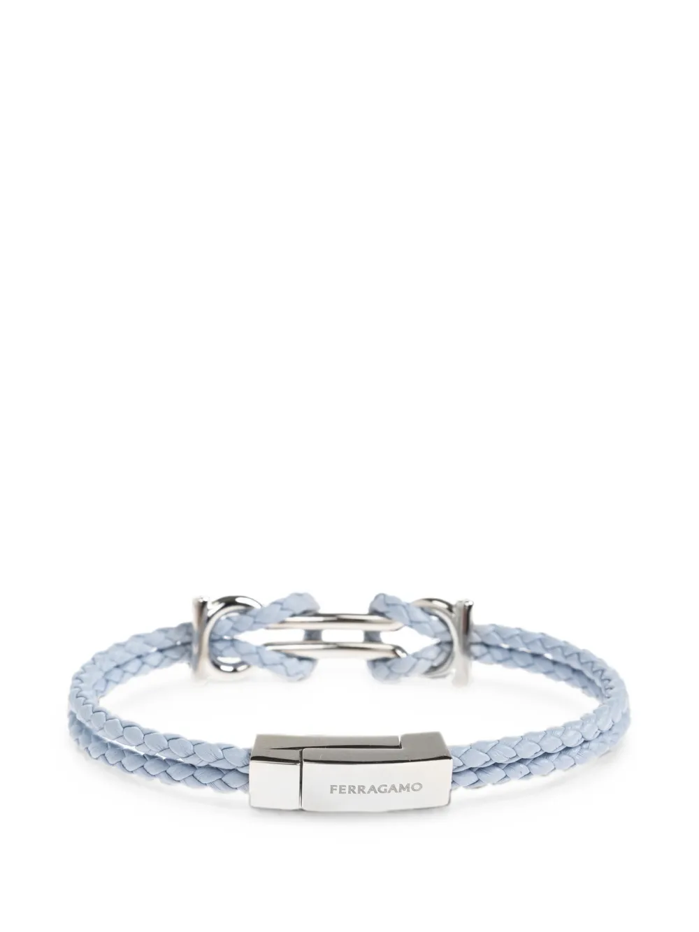  Ferragamo Gancini Braided Leather Bracelet - Azul 